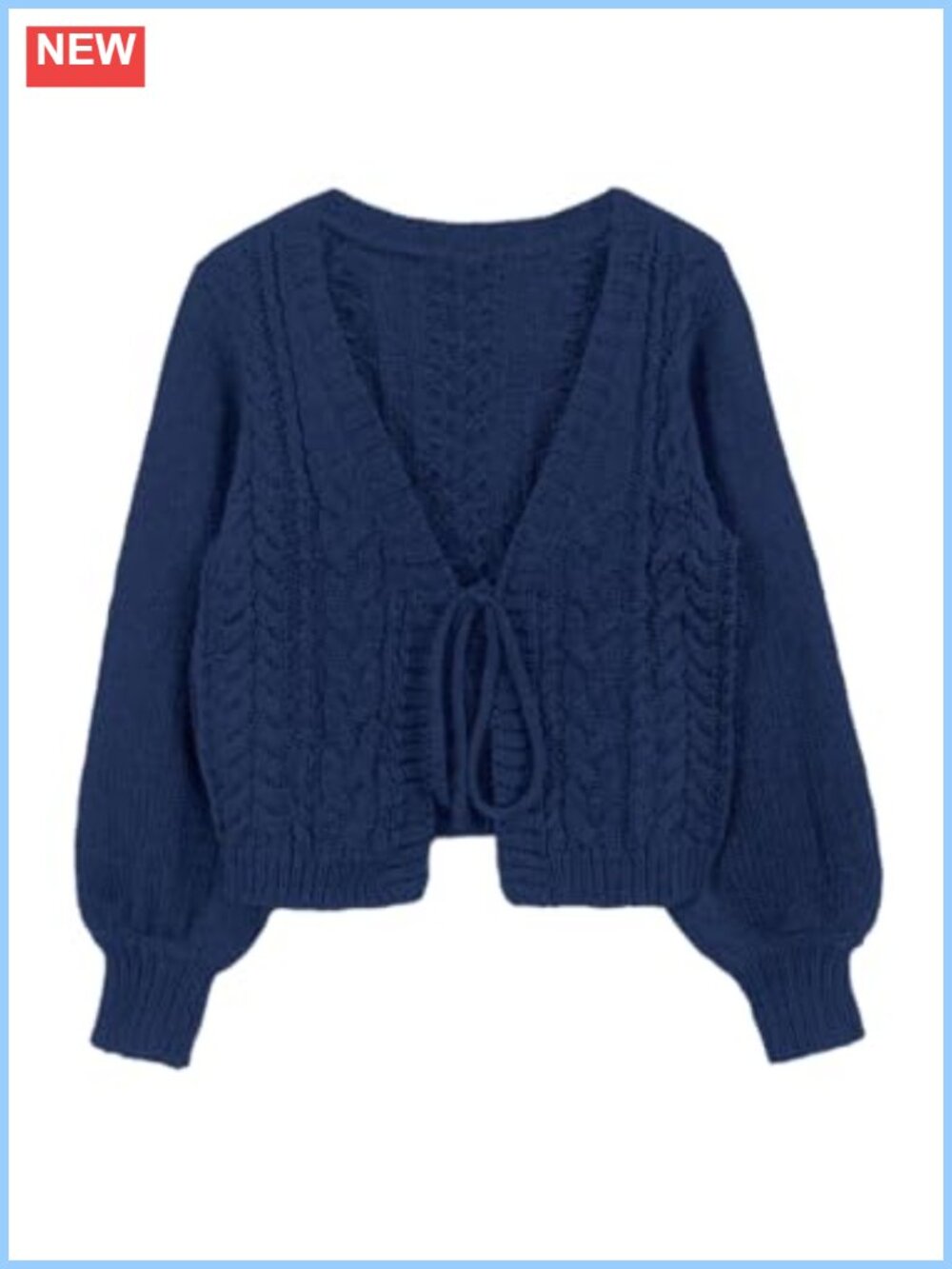 Womens Tie Front Bow Cardigan Cropped Cable Knit Long Sleeve Fall Sweater